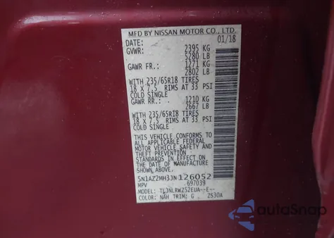 2018 Nissan Murano Sl from USA, damaged, VIN 5N1AZ2MH3JN126052